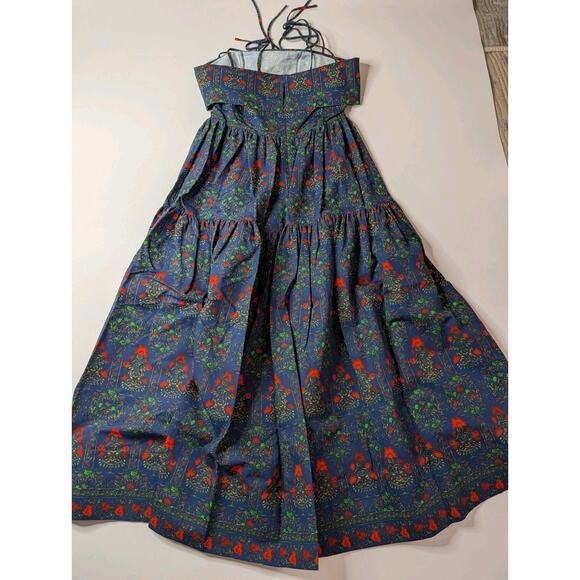 Hunter Bell Midnight Garden Midi Dress Size 8 Blue Floral Tiered Tie Strap - Picture 7 of 10